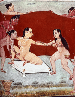 A female member of a Tantric circle being oiled and massaged after a bath and before a ritual. Source: Philip Rawson, Tantra: The Indian Cult of Ecstasy, London 1973.