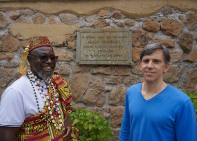 Basile Goudabla Kligueh and Adrián Navigante at the Labyrinth, Zagarolo, during the workshop 2021 “Religions of Nature: the Vodou Tradition”. Photo by Paula Winkler.