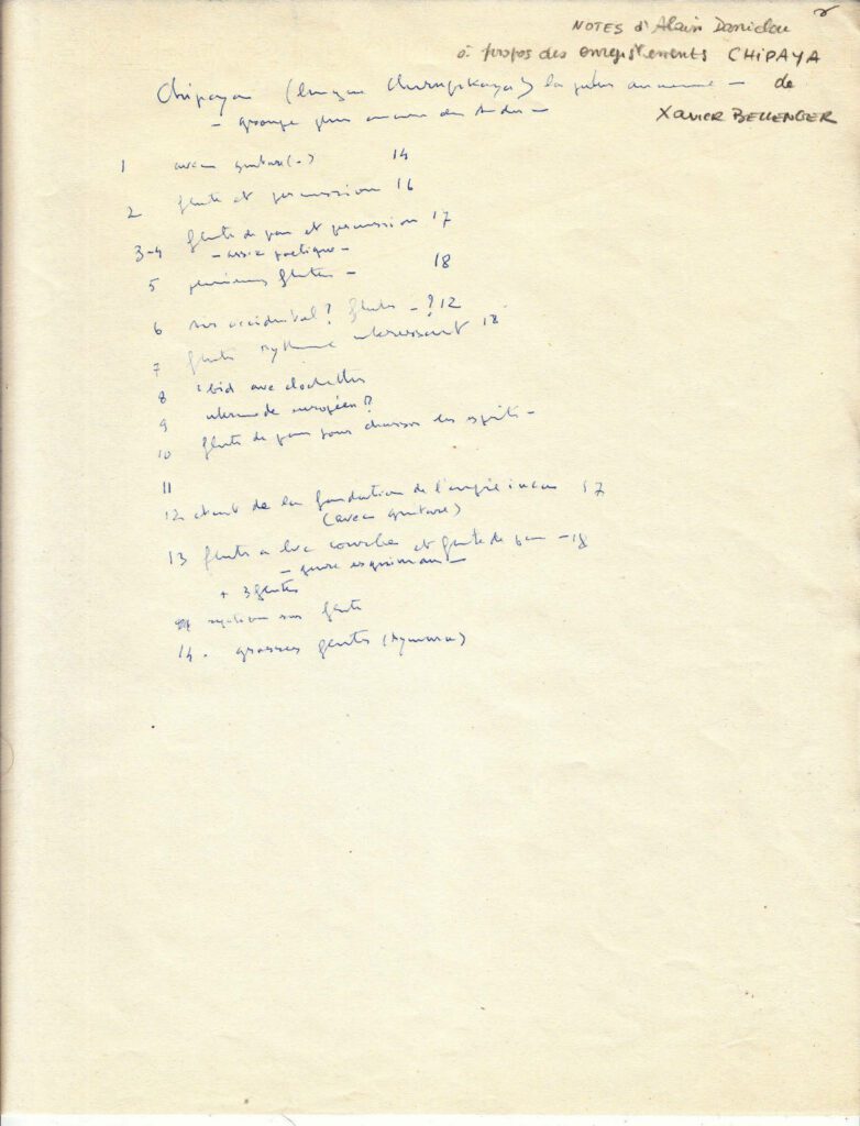 Document manuscrit d’Alain Daniélou