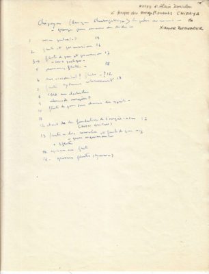 1/2 - Document manuscrit d'Alain Daniélou à propos des enregistrements Chipaya de Xavier Bellenger