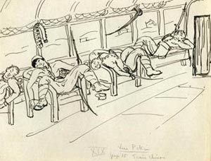 Alain Daniélou « Dessin du Tour du Monde » Vers Pékin, un train chinois, 1936